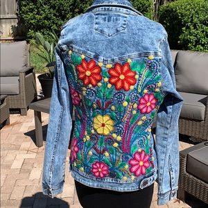 Embroidered jean jacket, like new, Med/Lg